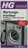 HG Wartungsmonteur für Wasch – und Geschirrspülmaschinen, Spezialreiniger für Geschirrspüler & Waschmaschinen, entfernt Ablagerungen und pflegt die Dichtungen in der Maschine – 2 X 100 G