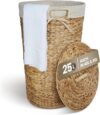 Casa Mina® Wäschekorb mit Deckel | Atmungsaktiver Wäschekorb geflochten aus 100% Naturfaser I Robuster Wäschesammler mit Griffen & waschbarem Innensack I Wäschekörbe (Natur, 30 x 44cm)