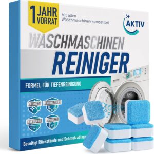 Aktiv 24x Waschmaschinenreiniger Tabs extra stark gegen Geruch & Kalk – Waschmaschinen Reiniger mit Formel für Tiefenreinigung – Waschmaschine Hygiene Reinigung 1 Jahres Vorrat